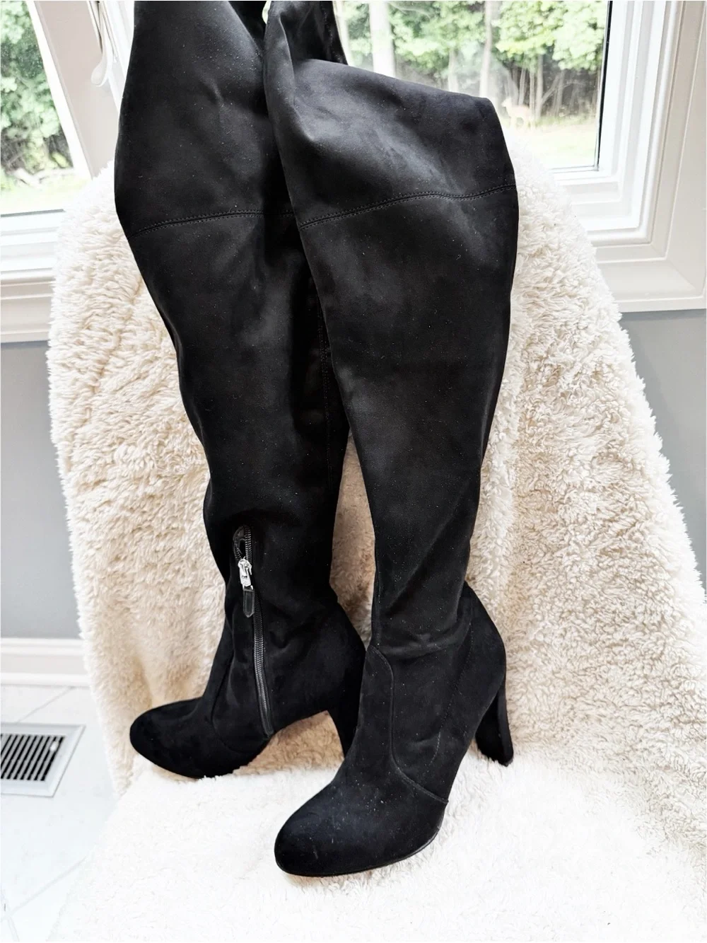 NWOT Classic Black Over-the-Knee Suede Heel Boots